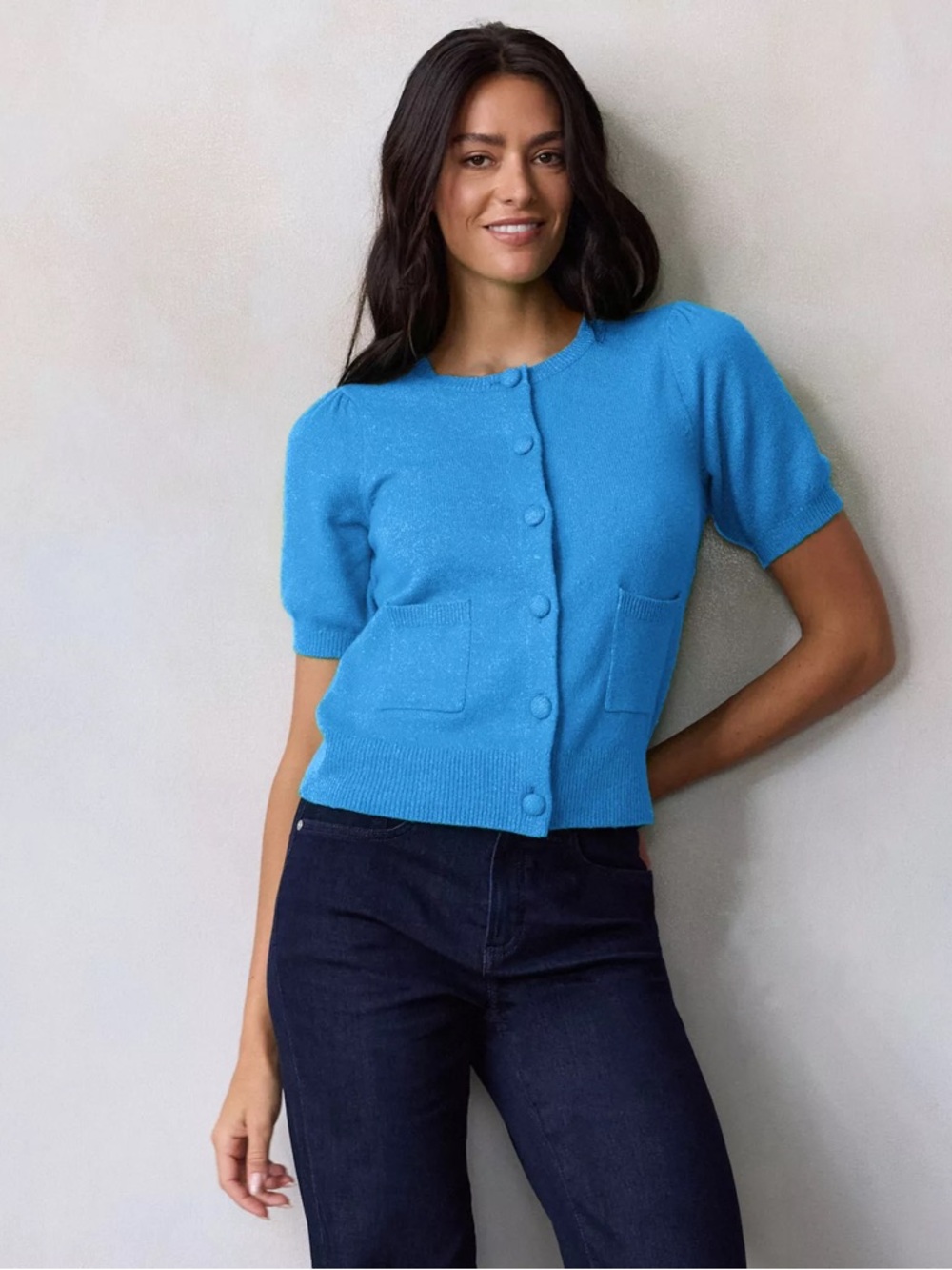 LC Lauren Conrad Soft Knit Crewneck Cardigan - Sky Blue